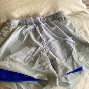 Nike running shorts with attached spandex  size small. Gray /blue